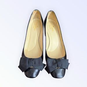 kate spade Black Patent Leather Bow tortoise Block Heel Pumps in original box